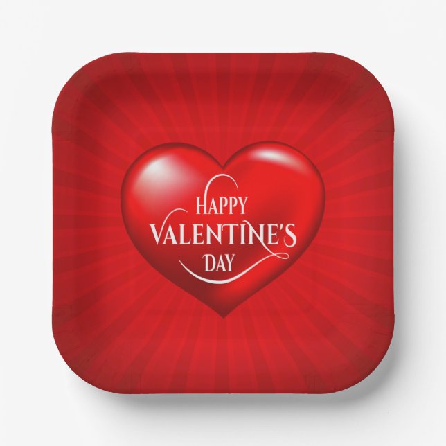 Heart Shaped 3d Red Love Symbol-50420 Paper Plate (Front)