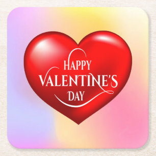 Heart Shaped 3d Red Love Symbol-50420 Square Paper Coaster