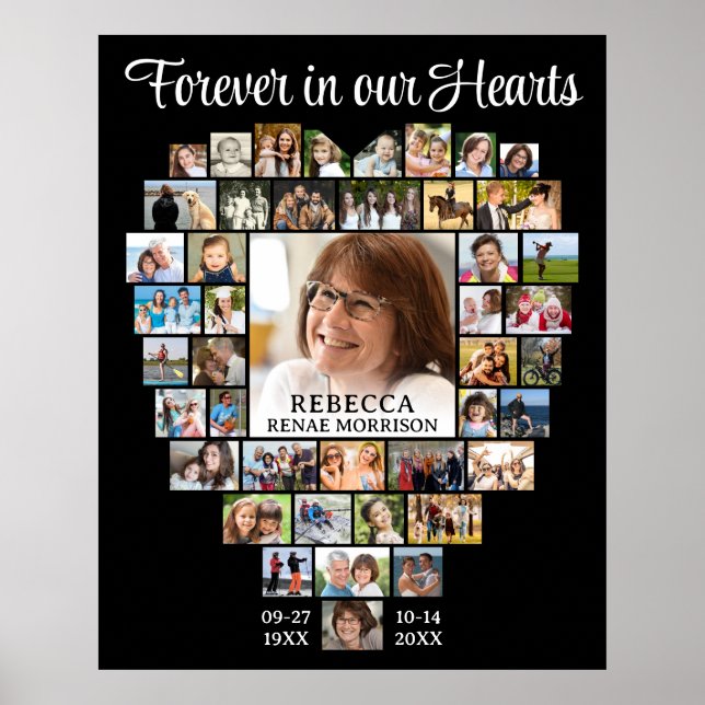 Heart Shaped 45 Photo Collage Funeral Memorial Poster (Front)