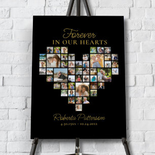 Heart Shaped 48 Photo Collage Funeral Welcome Poster