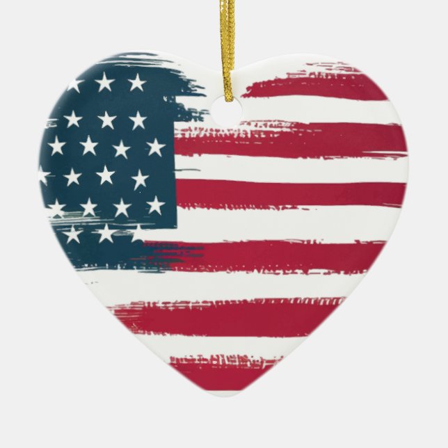 Heart-Shaped American Flag | Patriotic USA Love Ceramic Ornament (Front)