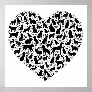 Heart-Shaped Animal Silhouette Poster 