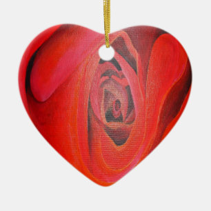 Heart Shaped Artistic Red Rose Ceramic Ornament