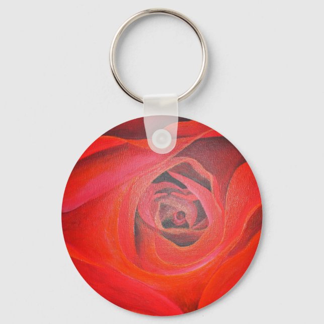 Heart Shaped Artistic Red Rose Key Ring (Front)