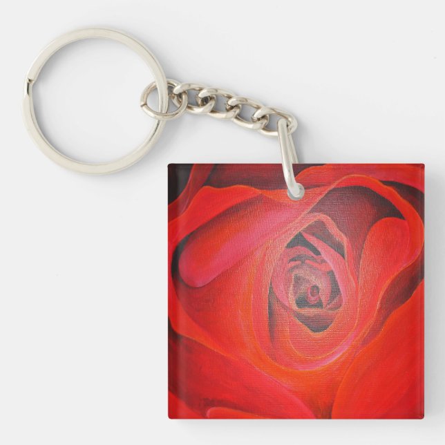 Heart Shaped Artistic Red Rose Key Ring (Front)