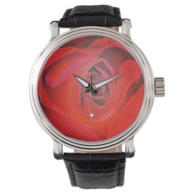 Heart Shaped Artistic Red Rose Watch (Front)