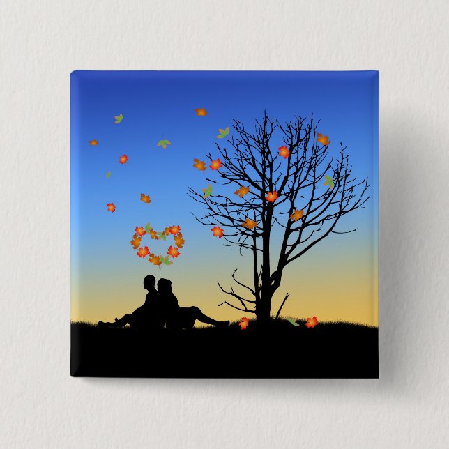 Heart-Shaped Autumn Leaves Couple 15 Cm Square Badge (Front)