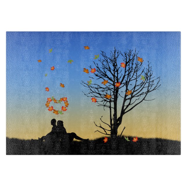 Heart-Shaped Autumn Leaves Couple Cutting Board (Front)