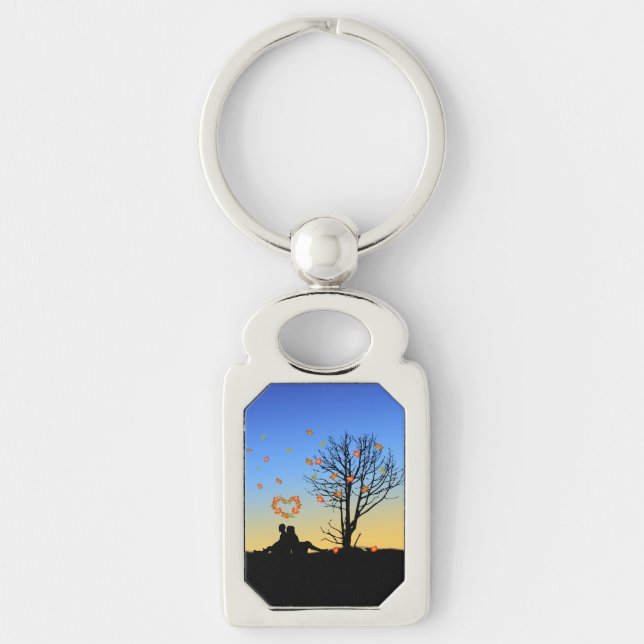 Heart-Shaped Autumn Leaves Couple Key Ring (Front)