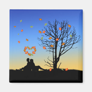 Heart-Shaped Autumn Leaves Couple Magnet