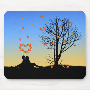 Heart-Shaped Autumn Leaves Couple Mouse Pad