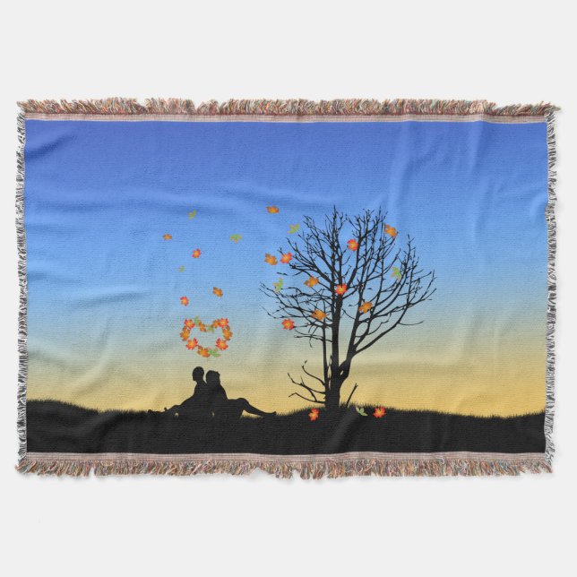Heart-Shaped Autumn Leaves Couple Throw Blanket (Front)