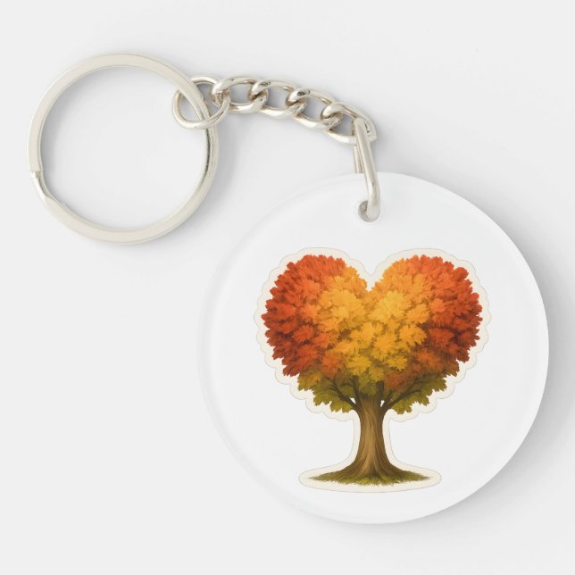 Heart Shaped Autumn Tree Key Ring (Front)
