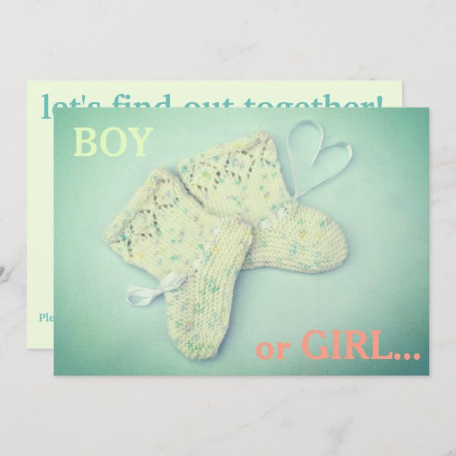heart-shaped baby booties Gender Reveal Party Invitation (Front/Back)