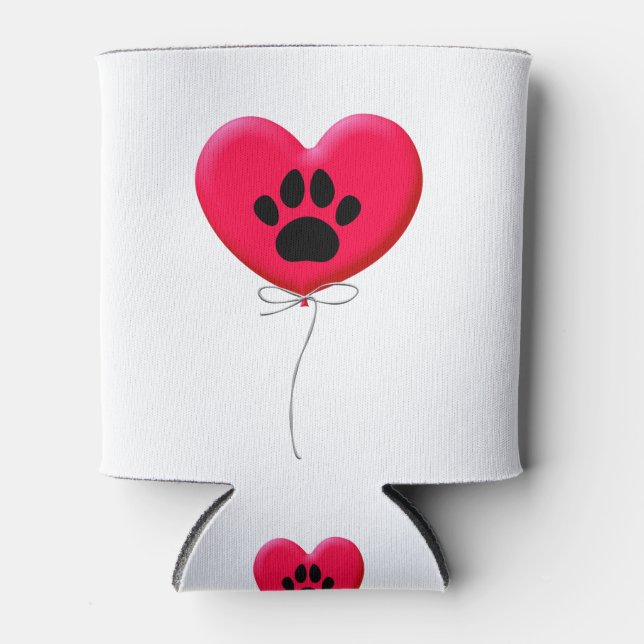 Heart Shaped Balloon With Dog Paw Print Can Cooler (Front)