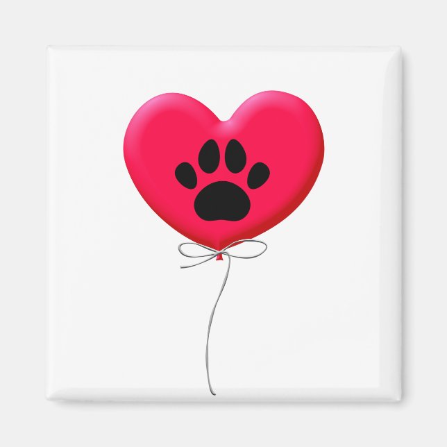 Heart Shaped Balloon With Dog Paw Print Magnet (Front)