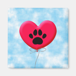 Heart Shaped Balloon With Dog Paw Print Magnet