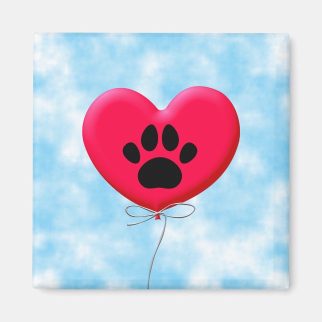 Heart Shaped Balloon With Dog Paw Print Magnet (Front)