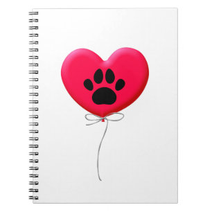 Heart Shaped Balloon With Dog Paw Print Notebook