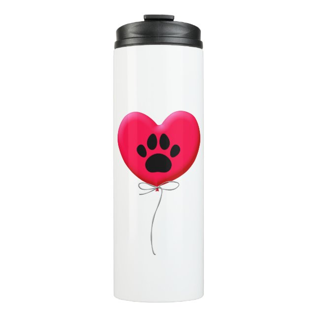 Heart Shaped Balloon With Dog Paw Print Thermal Tumbler (Front)