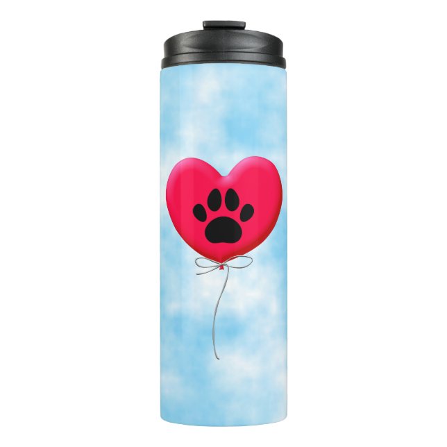 Heart Shaped Balloon With Dog Paw Print Thermal Tumbler (Front)