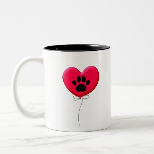 Heart Shaped Balloon With Dog Paw Print Two-Tone Coffee Mug (Left)