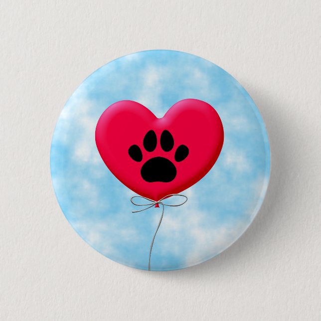 Heart Shaped Balloons With Dog Paw Print 6 Cm Round Badge (Front)
