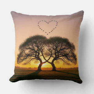 Heart-Shaped Bird Flock at Sunset – Romantic Cushion