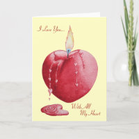 heart shaped burning candle with love verse