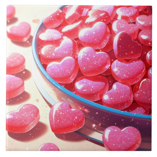 Heart shaped candies Ceramic Tile (Front)