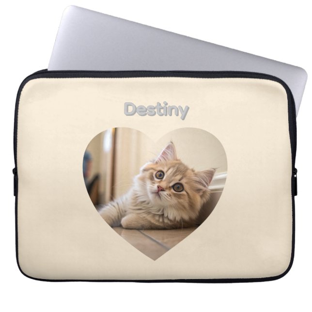 Heart-Shaped Cat Design Laptop Sleeve (Front)
