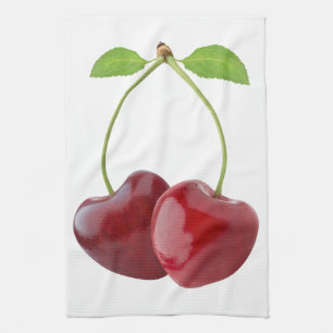 Heart shaped cherries tea towel