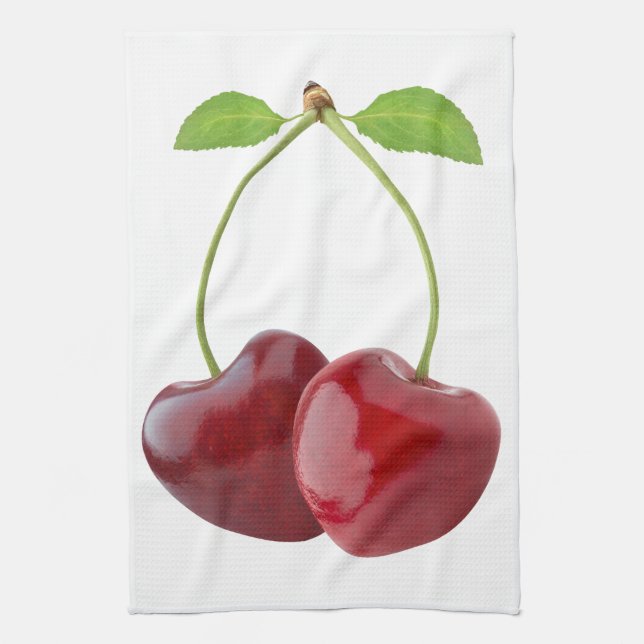 Heart shaped cherries tea towel (Vertical)