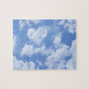 Heart Shaped Cloud Lovely Blue Template Elegant Jigsaw Puzzle