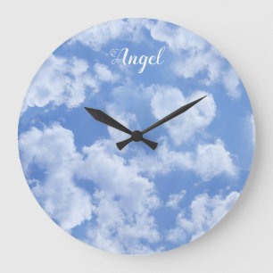 Heart Shaped Cloud Lovely Blue Template Elegant Large Clock