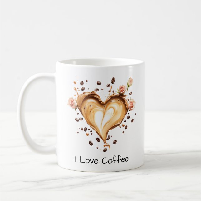 Heart Shaped Coffee Art, But First Coffee, Cute Coffee Mug (Left)