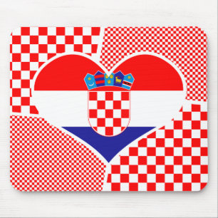 Heart Shaped Collage Croatian Flag With Checkers Mouse Pad