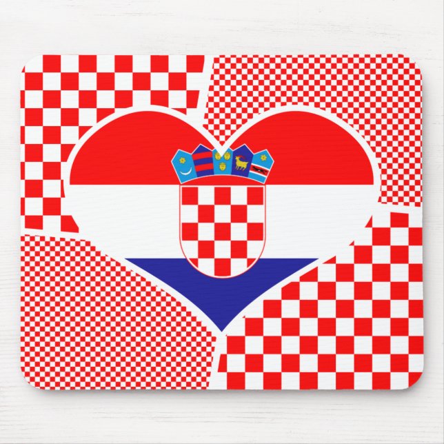 Heart Shaped Collage Croatian Flag With Checkers Mouse Pad (Front)
