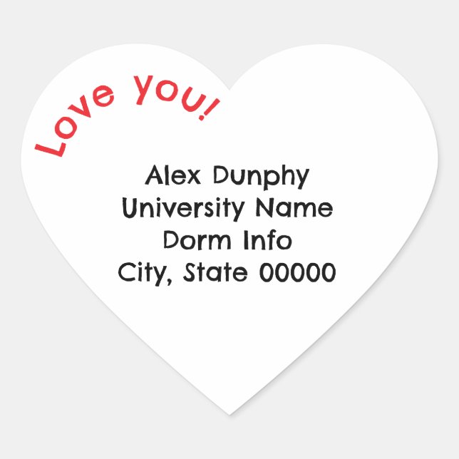 Heart-Shaped College Student Mailing Address Label (Front)