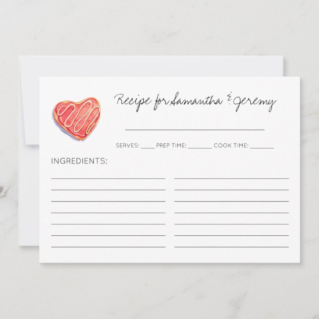 Heart Shaped Cookie Bridal Shower Recipe Cards (Front)