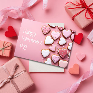 Heart shaped Cookies on pink ground Valentine's Card
