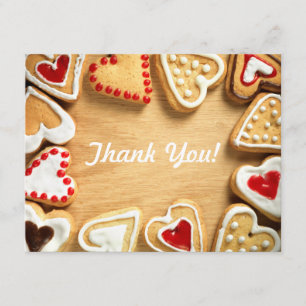 Heart Shaped Cookies on Wood Flat Thank You Card
