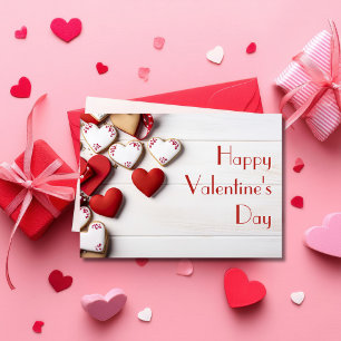 Heart shaped Cookies on wooden ground Valentine's Card