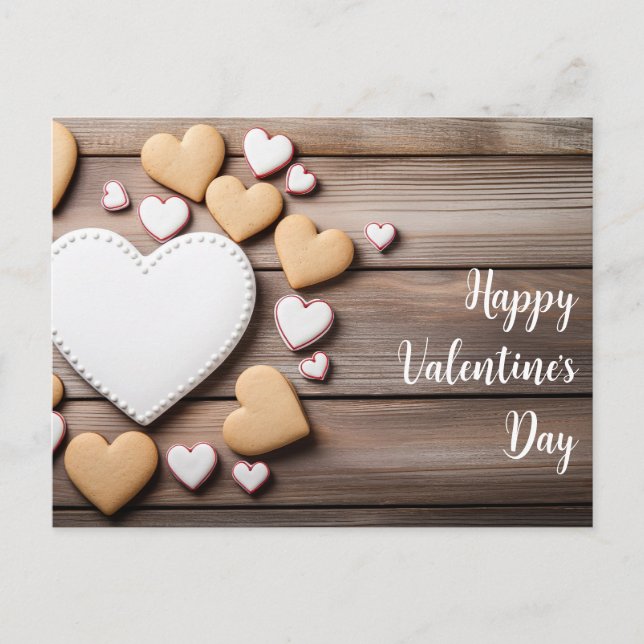 Heart shaped Cookies on wooden ground Valentine's Postcard (Front)
