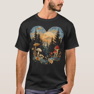Heart Shaped Cottagecore Mushroom Aesthetic Flower T-Shirt