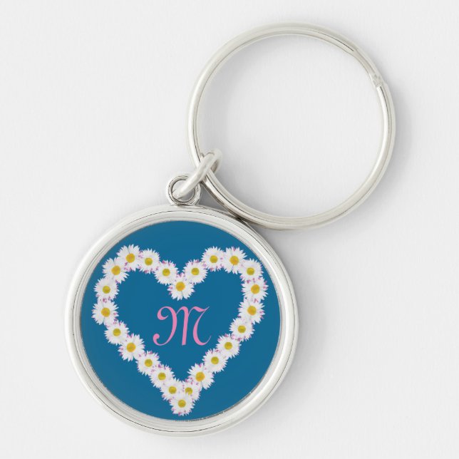 Heart-shaped Daisy Chain Monogrammed Keychain (Front)