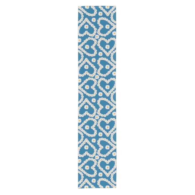 Heart-shaped Daisy Chains on Blue Table Runner (Front)