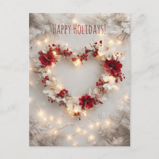 Heart-shaped decoration featuring flowers, berries holiday postcard