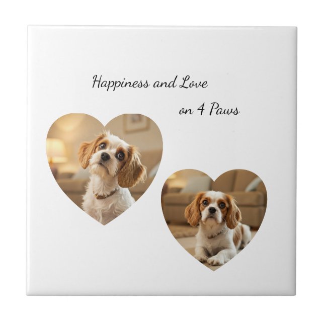 Heart-Shaped Dog Design – “Happiness on Four Paws” Ceramic Tile (Front)