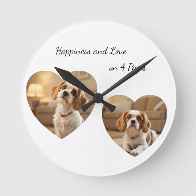 Heart-Shaped Dog Design – “Happiness on Four Paws” Round Clock (Front)